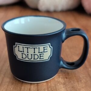 Dwell Studio 5oz. Blue/White Ceramic Child's Mug With "Little Dude" Lettering